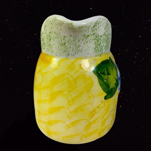 Panware Pitcher Studio Art Pottery Jug Yellow and Grapes 3.75”T 5.5”W - Picture 2 of 6